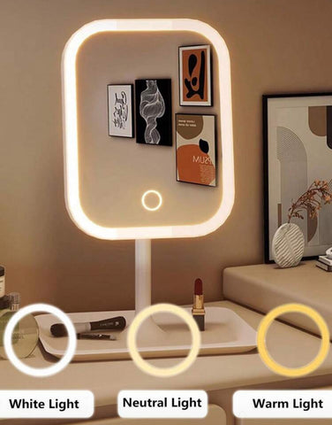 LED Makeup Mirror ,Vanity Mirror With Lights, 3 Light Modes Lighted Makeup Mirror, Touch Control, Portable Stand And Foldable Compact Mirror ,Lighted Travel Makeup Mirror, Vanity Cosmetic Mirror With Lights, Rechargeable Portable LED Makeup Mirror, Women