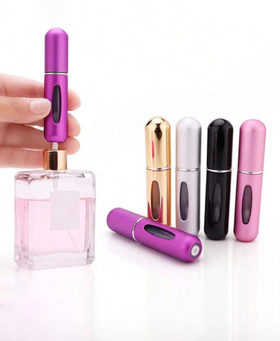 1pc 5ml Aluminum Perfume Refillable Bottle, Bottom Press Type With Repeated Pressing And Spraying, Lipstick-Like Shape With Visible Window, Portable For Traveling And Airplane Flight