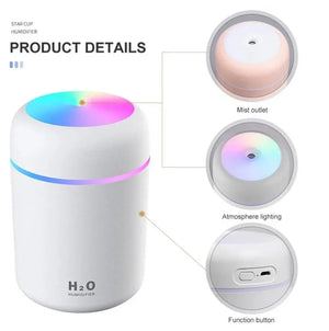 USB Cool Mist Sprayer Portable 300ml Electric Air Humidifier Aroma Oil Diffuser with Colorful Night Light for Home Car