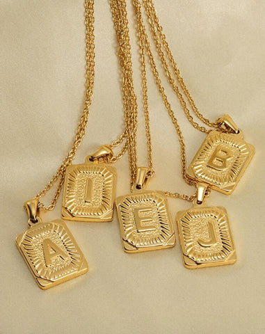 MECYLIFE Gold Color Stainless Steel Square Initial Letter Necklaces