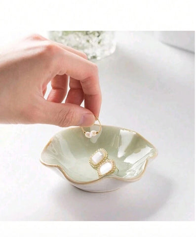 1/2pcs Elegant Ceramic Lotus Leaf Jewelry Organizer Tray For Earrings, Rings, Keys And Small Accessories, Perfect Birthday Or New Year Gift, Desk Storage Festival Decorations
