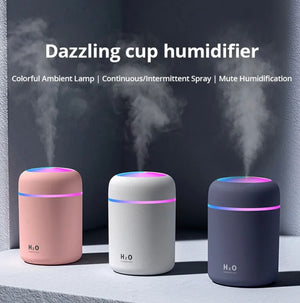 USB Cool Mist Sprayer Portable 300ml Electric Air Humidifier Aroma Oil Diffuser with Colorful Night Light for Home Car