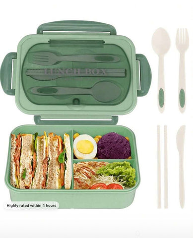 1pc 1200ml Adult Bento Box With Utensils And Leak-Proof Lid, 3-Compartment Lunch Container,Kitchen,Christmas Gift