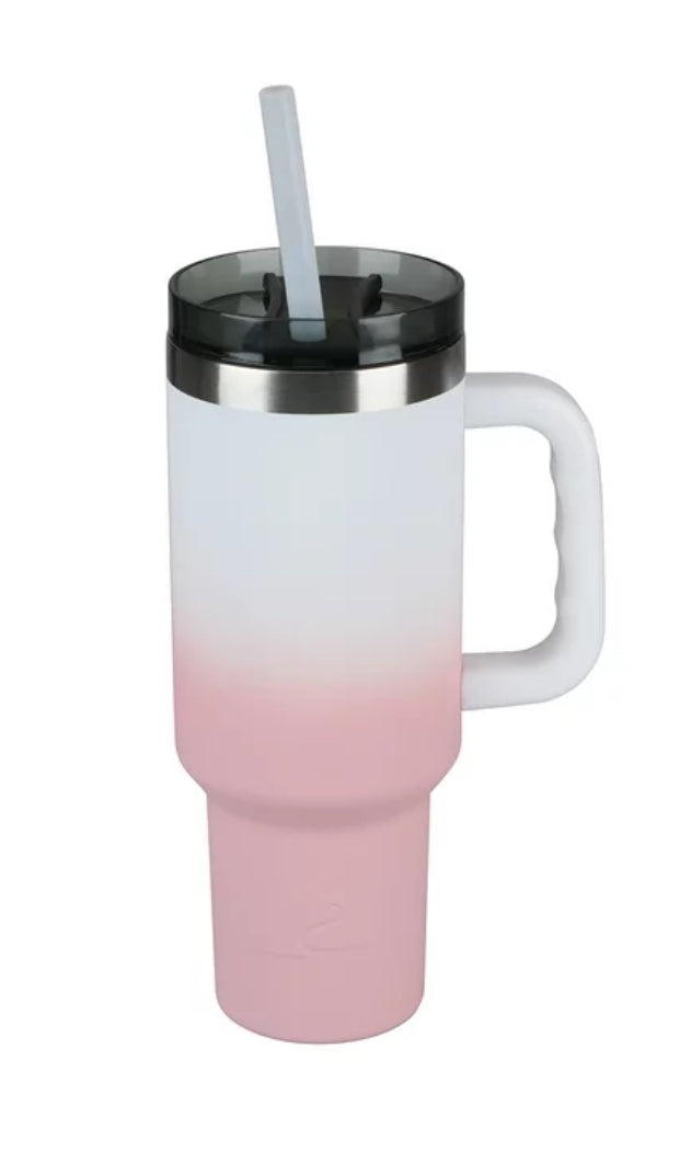 Ozark Trail 40 oz Vacuum Insulated Stainless Steel Tumbler Pink & White