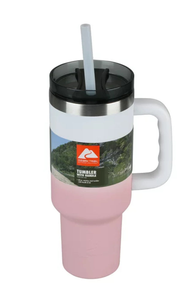 Ozark Trail 40 oz Vacuum Insulated Stainless Steel Tumbler Pink & White