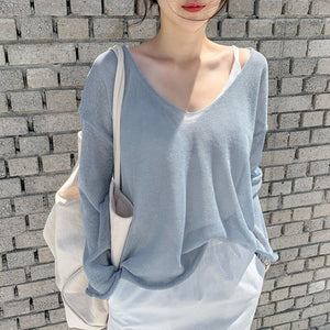 Summer Autumn Thin Sexy Women Tops Blouse V-neck Tops Solid Lady Clothes