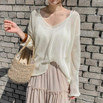 Summer Autumn Thin Sexy Women Tops Blouse V-neck Tops Solid Lady Clothes