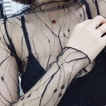 Sexy Mesh Transparent Blouses Tops Clothing Long Sleeve Net Build  Jacket