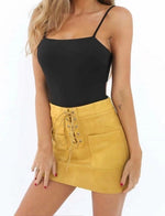 Women Leather Suede Lace Up Short Mini Skirt Ladies Women Skirts