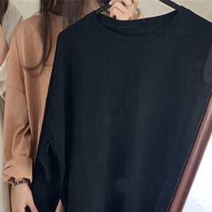 Women Spring Loose T-Shirts Solid Bottoming Long Sleeve Casual Korean Minimalist Style Triko Tops