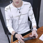 T Shirt Men Long Sleeve T-shirt Stripe Shirt New Tshirt T Shirts O-Neck Casual Pink White Black