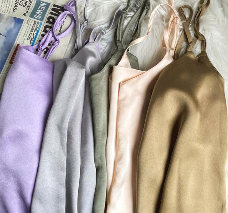 Satin Camis Vintage Women Sexy  Solid Color Tank Tops