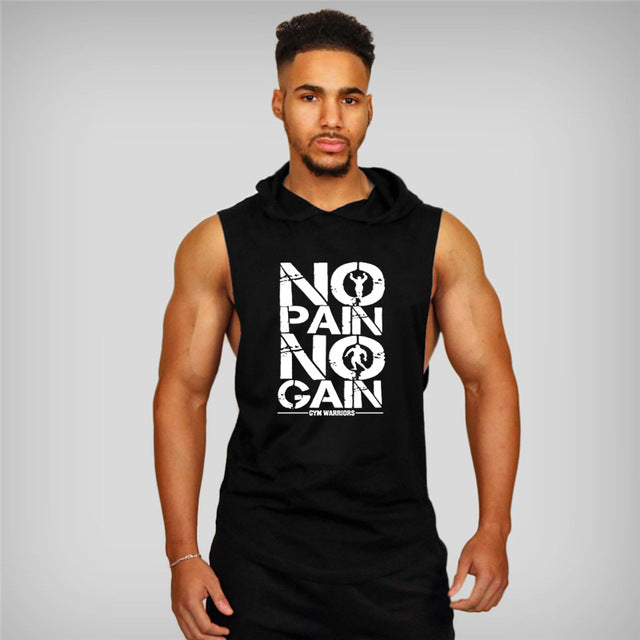 Gyms Clothing Mens Body building Hooded Tank Top Cotton Sleeveless Tops Male