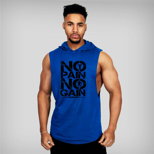 Gyms Clothing Mens Body building Hooded Tank Top Cotton Sleeveless Tops Male