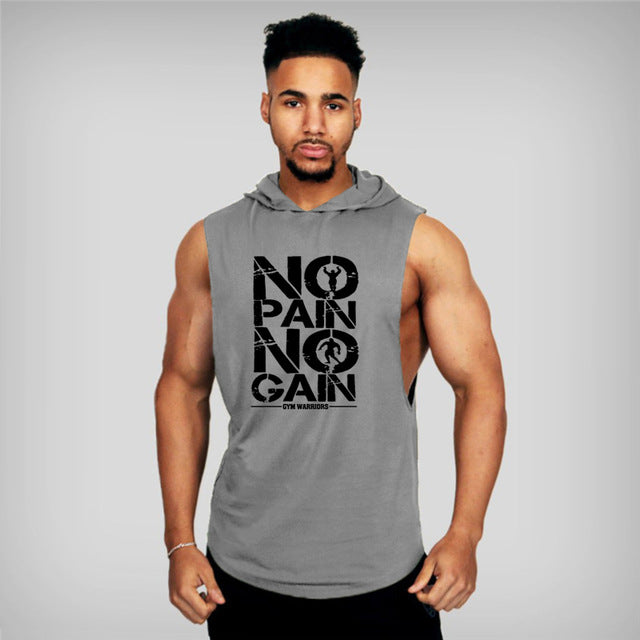 Gyms Clothing Mens Body building Hooded Tank Top Cotton Sleeveless Tops Male