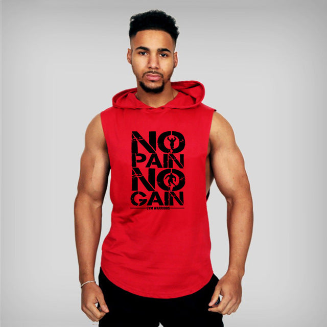 Gyms Clothing Mens Body building Hooded Tank Top Cotton Sleeveless Tops Male