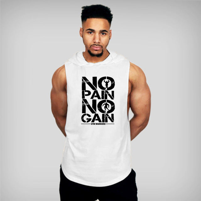 Gyms Clothing Mens Body building Hooded Tank Top Cotton Sleeveless Tops Male