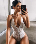 Backless halter bodysuit transparent female women