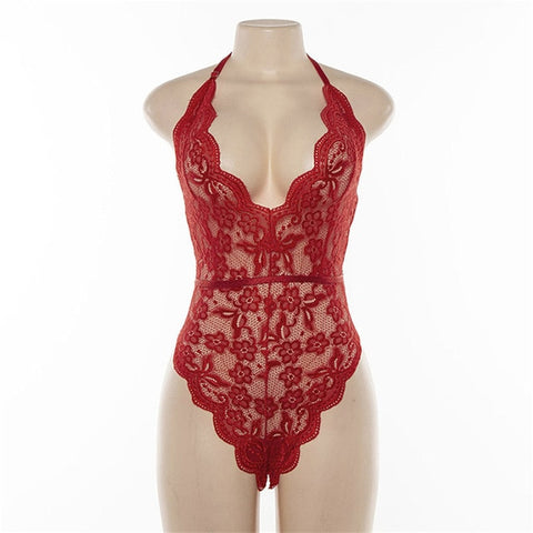 Backless halter bodysuit transparent female women