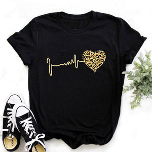 Summer Leopard Heartbeat Short Sleeve Print Clothing Women T-Shirt Clothing Women Top