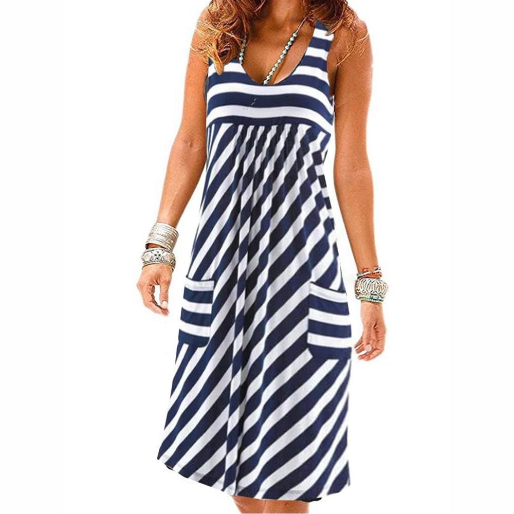 Fashion striped dress large size summer dress  loose simple sleeveless dress womens clothing