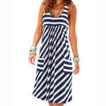 Fashion striped dress large size summer dress  loose simple sleeveless dress womens clothing