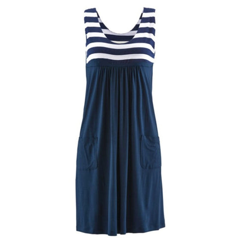 Fashion striped dress large size summer dress  loose simple sleeveless dress womens clothing