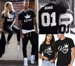 KING QUEEN Crown Printed Black White T shirts Summer Casual O-neck Short Sleeve Tees Couple Lovers tshirt