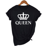 KING QUEEN Crown Printed Black White T shirts Summer Casual O-neck Short Sleeve Tees Couple Lovers tshirt