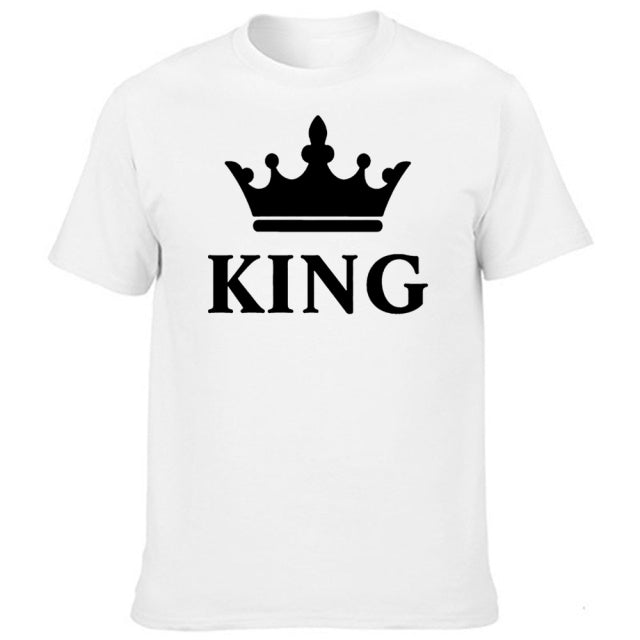 KING QUEEN Crown Printed Black White T shirts Summer Casual O-neck Short Sleeve Tees Couple Lovers tshirt