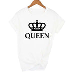 KING QUEEN Crown Printed Black White T shirts Summer Casual O-neck Short Sleeve Tees Couple Lovers tshirt