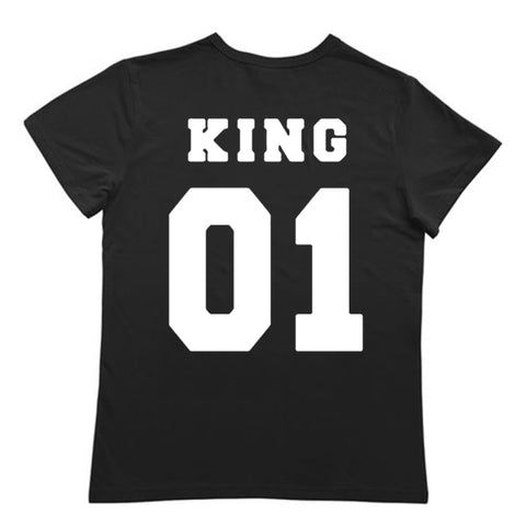 KING QUEEN Crown Printed Black White T shirts Summer Casual O-neck Short Sleeve Tees Couple Lovers tshirt