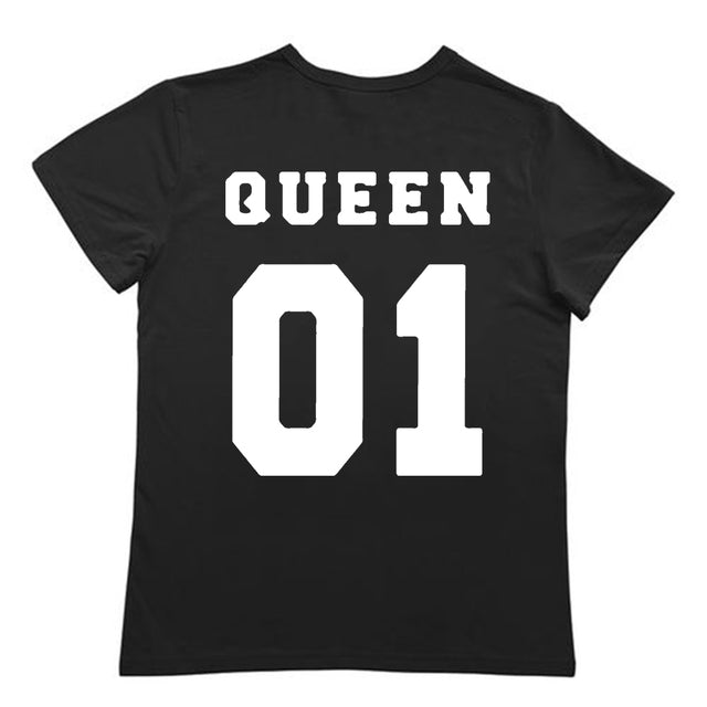 KING QUEEN Crown Printed Black White T shirts Summer Casual O-neck Short Sleeve Tees Couple Lovers tshirt