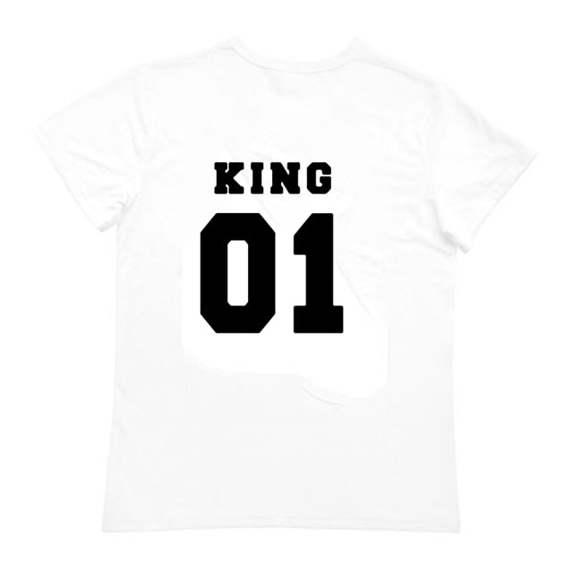 KING QUEEN Crown Printed Black White T shirts Summer Casual O-neck Short Sleeve Tees Couple Lovers tshirt