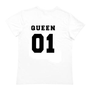 KING QUEEN Crown Printed Black White T shirts Summer Casual O-neck Short Sleeve Tees Couple Lovers tshirt