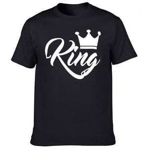 KING QUEEN Crown Printed Black White T shirts Summer Casual O-neck Short Sleeve Tees Couple Lovers tshirt