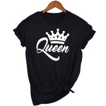 KING QUEEN Crown Printed Black White T shirts Summer Casual O-neck Short Sleeve Tees Couple Lovers tshirt