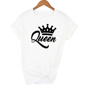 KING QUEEN Crown Printed Black White T shirts Summer Casual O-neck Short Sleeve Tees Couple Lovers tshirt