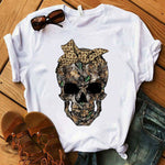 Women T-shirt  Skull Deer Turban T-shirt Clothes Short Sleeve Graphic T-shirt Tops