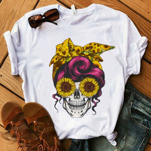 Women T-shirt  Skull Deer Turban T-shirt Clothes Short Sleeve Graphic T-shirt Tops