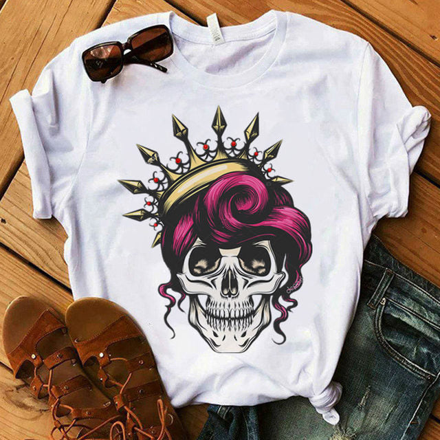 Women T-shirt  Skull Deer Turban T-shirt Clothes Short Sleeve Graphic T-shirt Tops