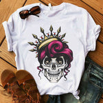 Women T-shirt  Skull Deer Turban T-shirt Clothes Short Sleeve Graphic T-shirt Tops