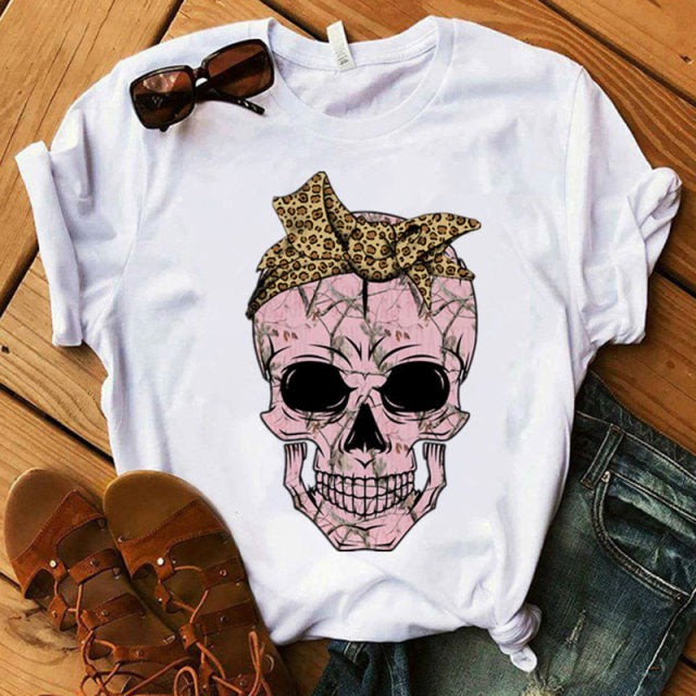 Women T-shirt  Skull Deer Turban T-shirt Clothes Short Sleeve Graphic T-shirt Tops