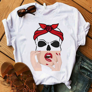 Women T-shirt  Skull Deer Turban T-shirt Clothes Short Sleeve Graphic T-shirt Tops