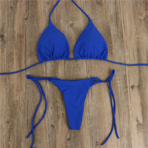 Summer Sexy Solid Mirco Bikini Sets Women Tie Side  Swimsuit Female Bandage Bathing Suit Swimwear Biquini