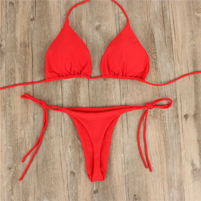 Summer Sexy Solid Mirco Bikini Sets Women Tie Side  Swimsuit Female Bandage Bathing Suit Swimwear Biquini