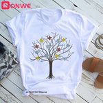 Woman Butterfly Tree Print Summer Tshirts Casual Round Neck Short Slee Top Tee Shirt