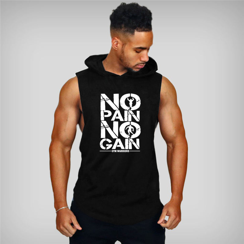 Gyms Clothing Mens Body building Hooded Tank Top Cotton Sleeveless Tops Male