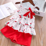 Girl Clothes Set Summer Children Bow Lace Sling T-shirt+ Striped Short Pants Sets Kids Sleeveless Clothing