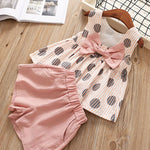 Girl Clothes Set Summer Children Bow Lace Sling T-shirt+ Striped Short Pants Sets Kids Sleeveless Clothing